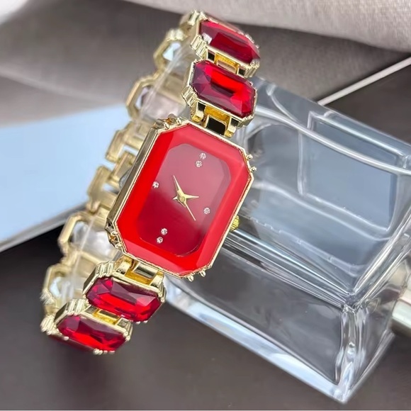 Ruby Red Crystal Gemstone Watch
